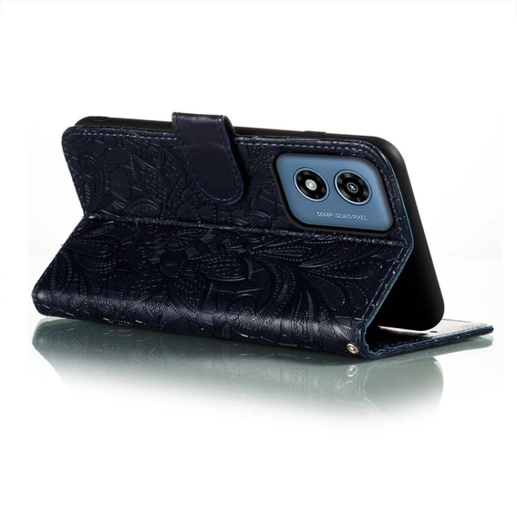 For Motorola Moto G Play 2024 Lace Flower Embossing Flip Leather Phone Case(Dark Blue) by buy2fix
