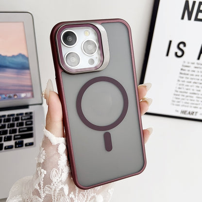 For iPhone 12 Pro Max J3 Magsafe Frame Bracket Shockproof Phone Case(Wine Red) - iPhone 12 Pro Max Cases by buy2fix | Online Shopping UK | buy2fix