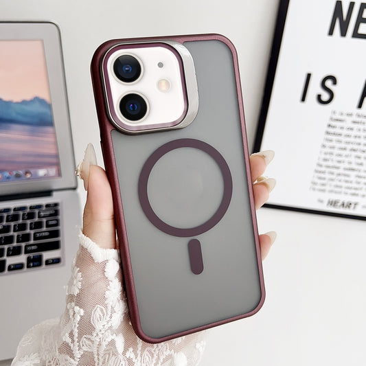 For iPhone 12 J3 Magsafe Frame Bracket Shockproof Phone Case(Wine Red) - iPhone 12 / 12 Pro Cases by buy2fix | Online Shopping UK | buy2fix