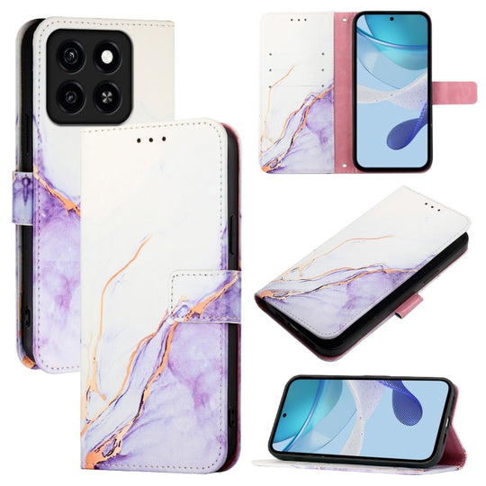 For ZTE Blade A35 / A55 PT003 Marble Pattern Flip Leather Phone Case(White Purple)