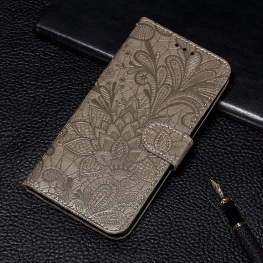 For Xiaomi Redmi K70 Lace Flower Embossing Flip Leather Phone Case(Grey) by buy2fix