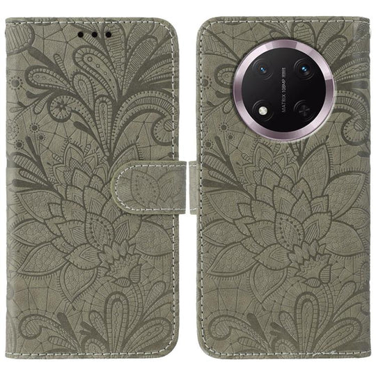 For Honor Magic7 Lite / X9c Lace Flower Embossing Flip Leather Phone Case(Grey)