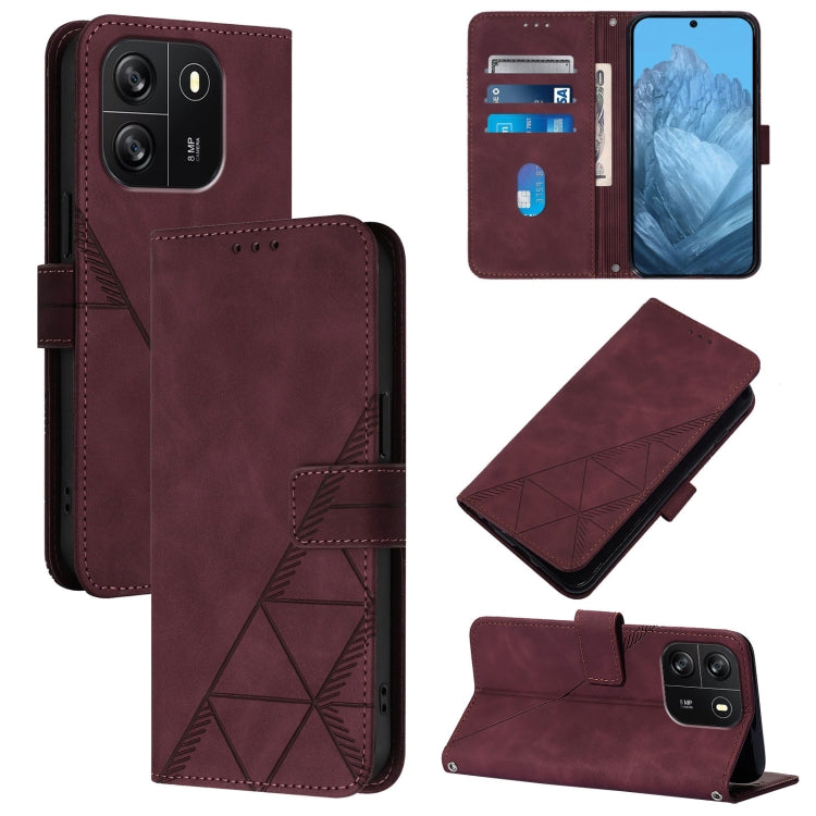 For Blackview Wave 6C Crossbody 3D Embossed Flip Leather Phone Case(Wine Red) - More Brand by buy2fix | Online Shopping UK | buy2fix