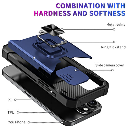 For iPhone 16 Pro Max Camera Shield Card Slot PC+TPU Phone Case(Blue) - iPhone 16 Pro Max Cases by buy2fix | Online Shopping UK | buy2fix