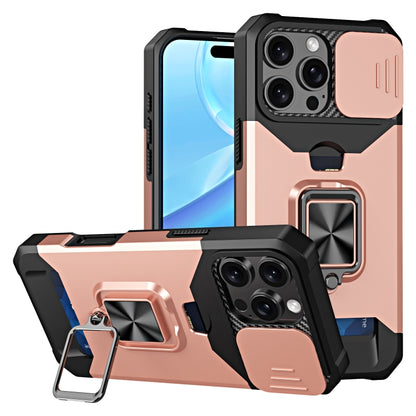 For iPhone 16 Pro Max Camera Shield Card Slot PC+TPU Phone Case(Rose Gold) - iPhone 16 Pro Max Cases by buy2fix | Online Shopping UK | buy2fix