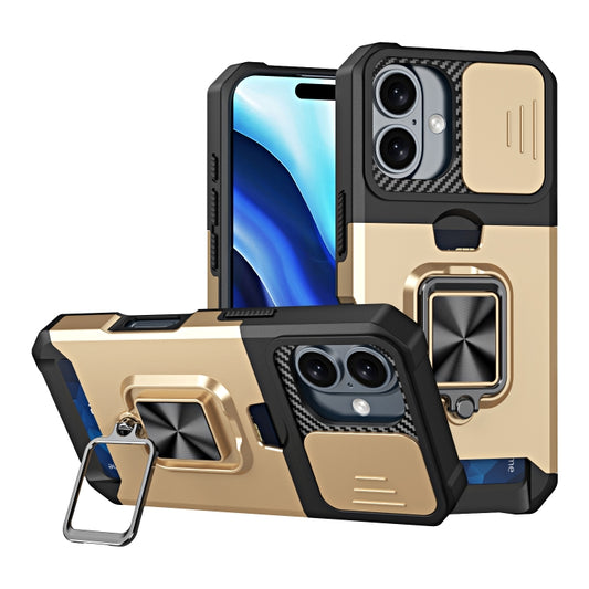 For iPhone 16 Plus Camera Shield Card Slot PC+TPU Phone Case(Gold) - iPhone 16 Plus Cases by buy2fix | Online Shopping UK | buy2fix