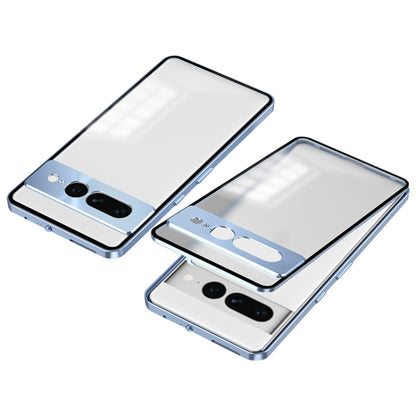 For Google Pixel 7 Pro Snap Buckle Metal Frame Frosted Phone Case(Blue) - Google Cases by buy2fix | Online Shopping UK | buy2fix