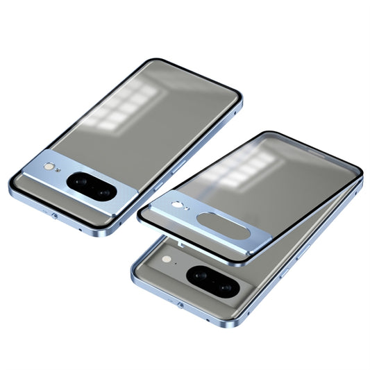 For Google Pixel 8 Snap Buckle Metal Frame Frosted Phone Case(Blue) - Google Cases by buy2fix | Online Shopping UK | buy2fix