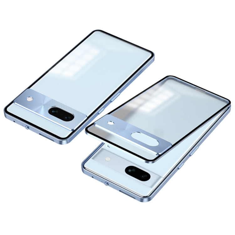 For Google Pixel 8a Snap Buckle Metal Frame Frosted Phone Case(Blue) - Google Cases by buy2fix | Online Shopping UK | buy2fix