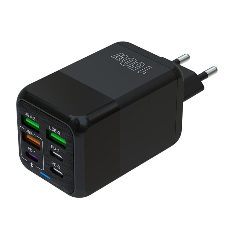 150W 3 x USB + 3 x USB-C / Type-C Multi-port Fast Charger, EU Plug(Black) - USB Charger by buy2fix | Online Shopping UK | buy2fix