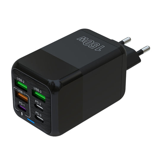 150W 3 x USB + 3 x USB-C / Type-C Multi-port Fast Charger, EU Plug(Black) - USB Charger by buy2fix | Online Shopping UK | buy2fix