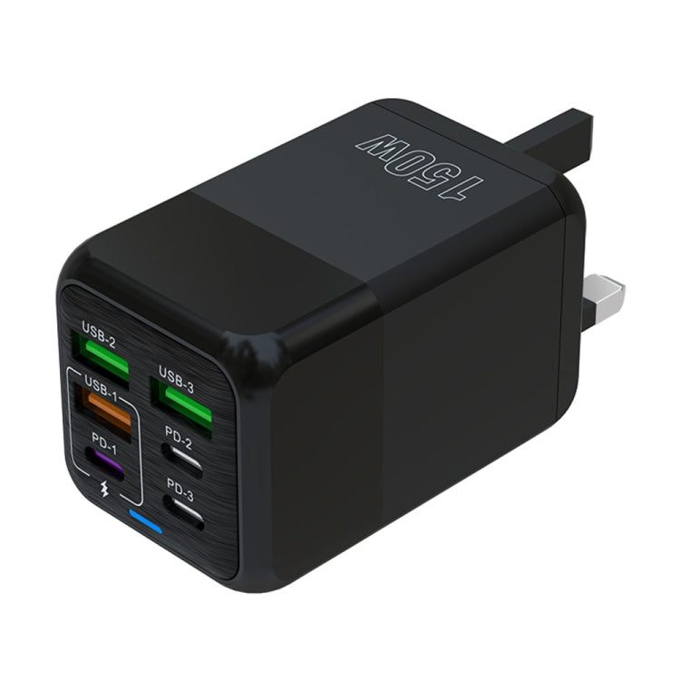 150W 3 x USB + 3 x USB-C / Type-C Multi-port Fast Charger, UK Plug(Black) - USB Charger by buy2fix | Online Shopping UK | buy2fix