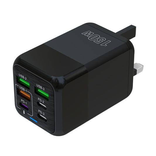 150W 3 x USB + 3 x USB-C / Type-C Multi-port Fast Charger, UK Plug(Black) - USB Charger by buy2fix | Online Shopping UK | buy2fix