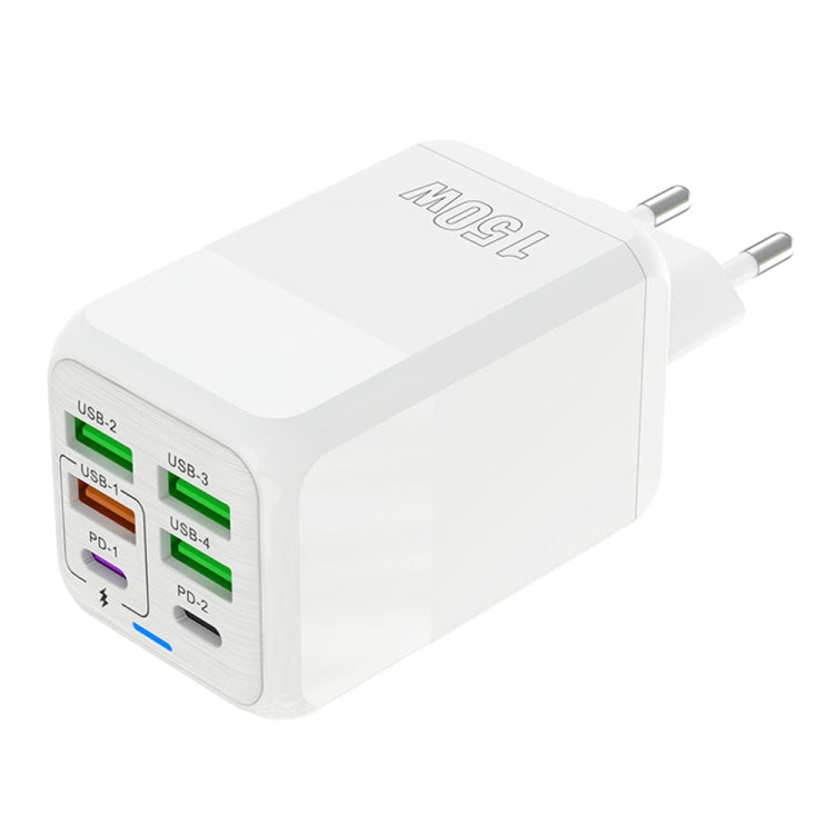 150W 4 x USB + 2 x USB-C / Type-C Multi-port Fast Charger, EU Plug(White) - USB Charger by buy2fix | Online Shopping UK | buy2fix