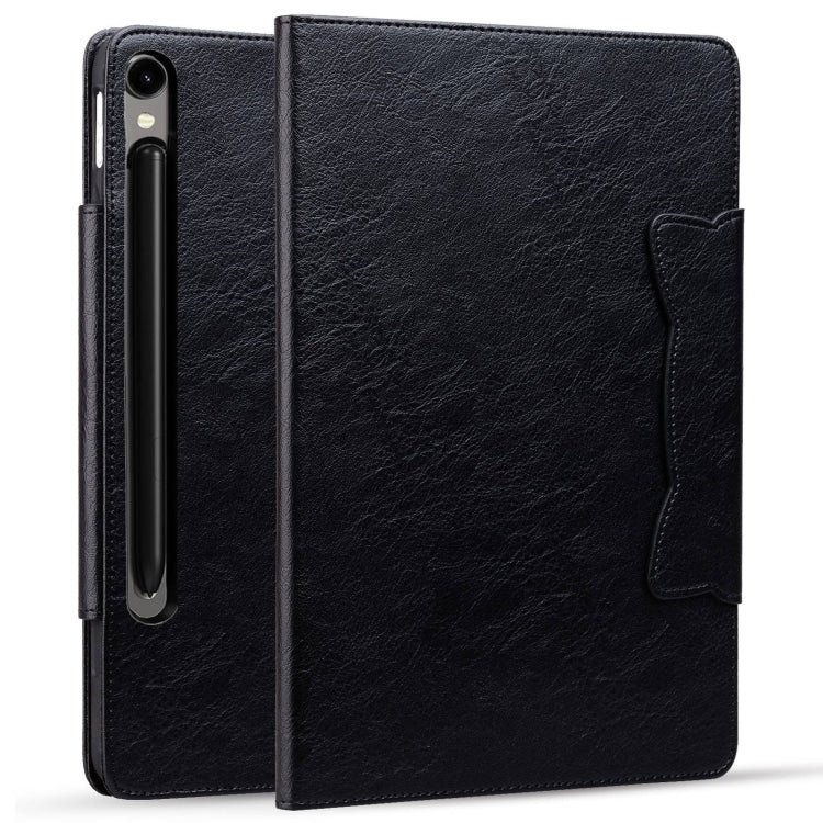 For Samsung Galaxy Tab S9 FE / S9 / S8 / S7 Cat Buckle Leather Smart Tablet Case(Black) - Galaxy Tab S9 Cases by buy2fix | Online Shopping UK | buy2fix