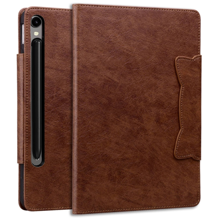 For Samsung Galaxy Tab S9+ / S8+ / S7+ Cat Buckle Leather Smart Tablet Case(Brown) - Galaxy Tab S9+ Cases by buy2fix | Online Shopping UK | buy2fix