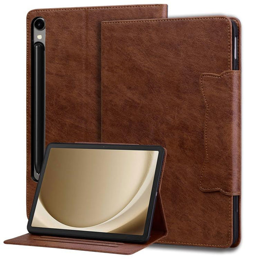 For Samsung Galaxy Tab S10 FE+ Cat Buckle Leather Tablet Case(Brown) - Galaxy Tab S10 FE+ by buy2fix | Online Shopping UK | buy2fix