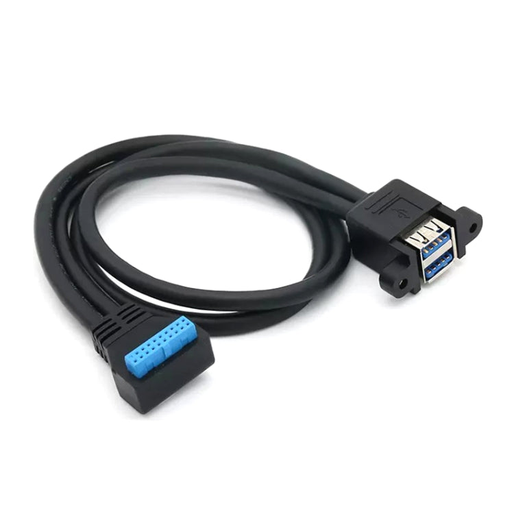 Double USB 3.0 with Fixed Screw Hole to 20 Pin Elbow Extension Cable, Length:0.5m(Black) - USB 3.0 by buy2fix | Online Shopping UK | buy2fix