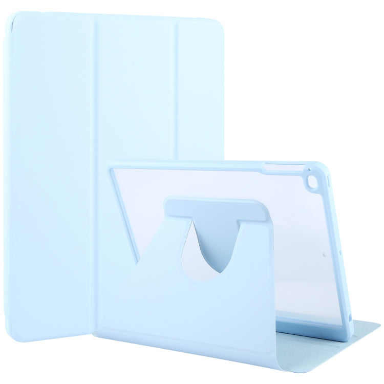 For iPad 9.7 2018 & 2017 / Air / Air2 GEBEI Acrylic TPU 3-folding Rotating Smart Tablet Leather Case withh Pen Slot(Sky Blue) by GEBEI