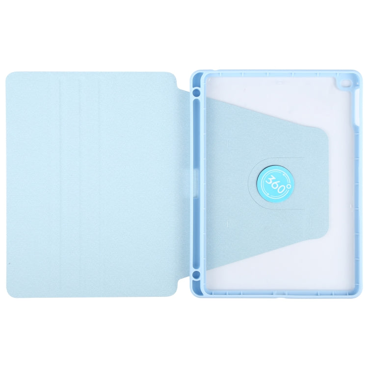 For iPad 9.7 2018 & 2017 / Air / Air2 GEBEI Acrylic TPU 3-folding Rotating Smart Tablet Leather Case withh Pen Slot(Sky Blue) by GEBEI