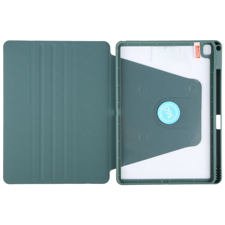 For iPad 10.2 2021 / 2020 / 2019 / Air 3 GEBEI Acrylic TPU 3-folding Rotating Smart Tablet Leather Case withh Pen Slot(Dark Green) by GEBEI