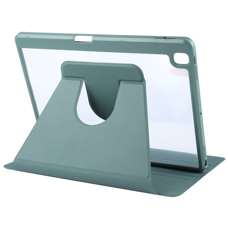 For iPad 10.2 2021 / 2020 / 2019 / Air 3 GEBEI Acrylic TPU 3-folding Rotating Smart Tablet Leather Case withh Pen Slot(Dark Green) by GEBEI