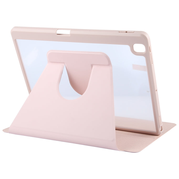For iPad 10.2 2021 / 2020 / 2019 / Air 3 GEBEI Acrylic TPU 3-folding Rotating Smart Tablet Leather Case withh Pen Slot(Pink) by GEBEI