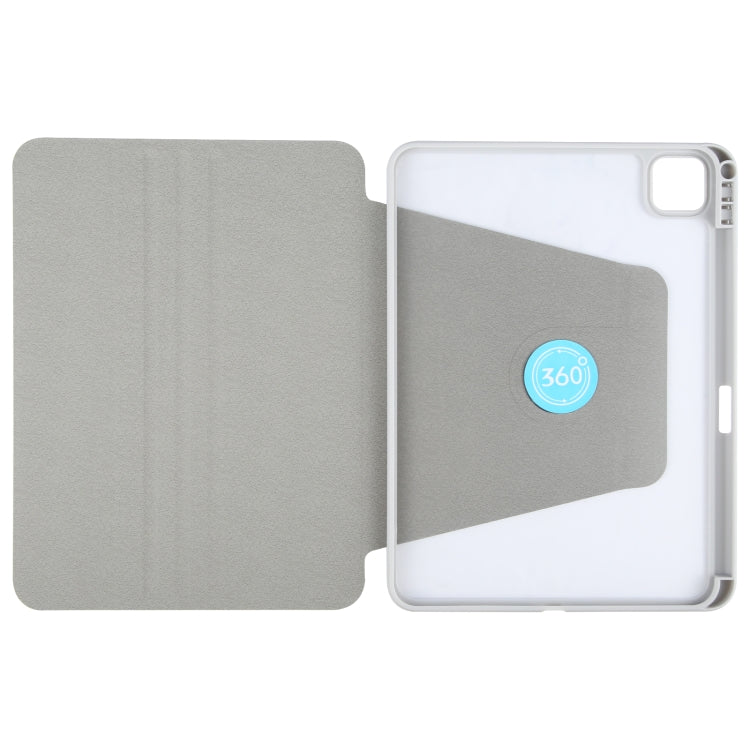 For iPad Pro 11 2022 / 2021 / 2020 GEBEI Acrylic TPU 3-folding Rotating Smart Tablet Leather Case withh Pen Slot(Grey) by GEBEI