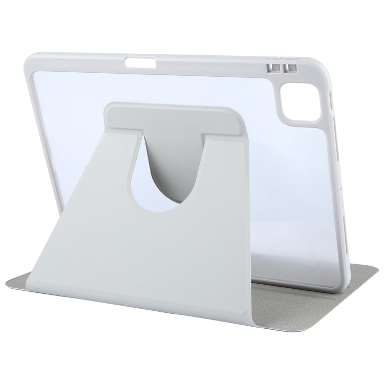 For iPad Pro 11 2022 / 2021 / 2020 GEBEI Acrylic TPU 3-folding Rotating Smart Tablet Leather Case withh Pen Slot(Grey) by GEBEI