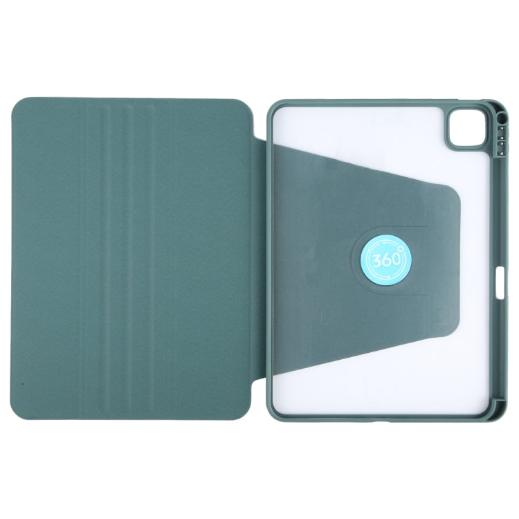 For iPad Pro 12.9 2022 / 2021 / 2020 GEBEI Acrylic TPU 3-folding Rotating Smart Tablet Leather Case withh Pen Slot(Dark Green) by GEBEI