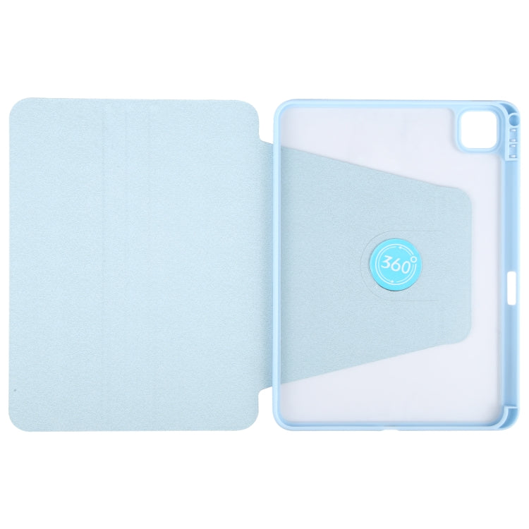 For iPad Pro 12.9 2022 / 2021 / 2020 GEBEI Acrylic TPU 3-folding Rotating Smart Tablet Leather Case withh Pen Slot(Sky Blue) by GEBEI