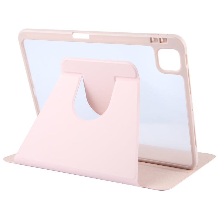 For iPad Pro 12.9 2022 / 2021 / 2020 GEBEI Acrylic TPU 3-folding Rotating Smart Tablet Leather Case withh Pen Slot(Pink) by GEBEI
