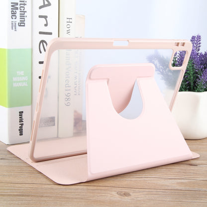 For iPad Pro 12.9 2022 / 2021 / 2020 GEBEI Acrylic TPU 3-folding Rotating Smart Tablet Leather Case withh Pen Slot(Pink) by GEBEI