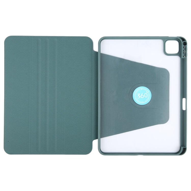 For iPad Pro 11 2024 GEBEI Acrylic TPU 3-folding Rotating Smart Tablet Leather Case withh Pen Slot(Dark Green) - iPad Pro 11 2024 Cases by GEBEI | Online Shopping UK | buy2fix