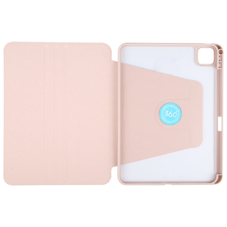 For iPad Pro 11 2024 GEBEI Acrylic TPU 3-folding Rotating Smart Tablet Leather Case withh Pen Slot(Pink) - iPad Pro 11 2024 Cases by GEBEI | Online Shopping UK | buy2fix