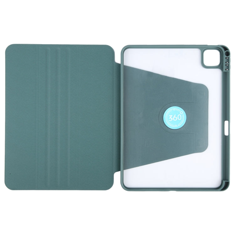 For iPad Pro 13 2024 GEBEI Acrylic TPU 3-folding Rotating Smart Tablet Leather Case withh Pen Slot(Dark Green) - iPad Pro 13 2024 Cases by GEBEI | Online Shopping UK | buy2fix