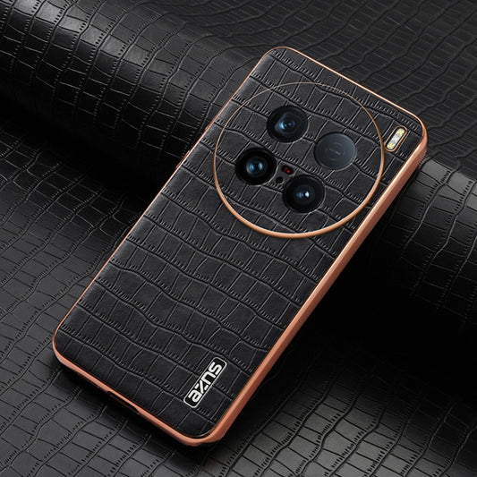 For vivo X100 Ultra AZNS Electroplated Frame Crocodile Texture Full Coverage Phone Case(Black) by AZNS