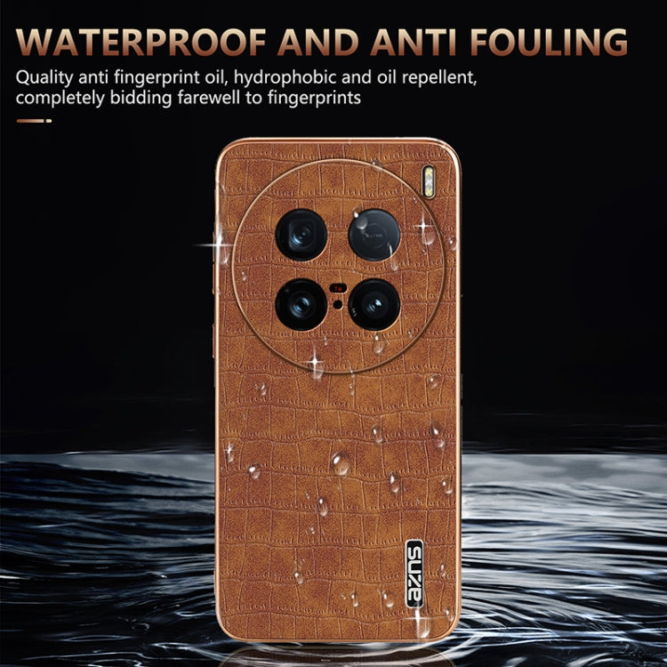 For vivo X100 Ultra AZNS Electroplated Frame Crocodile Texture Full Coverage Phone Case(Brown) - vivo Cases by AZNS | Online Shopping UK | buy2fix