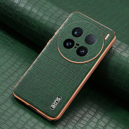 For vivo X100 Ultra AZNS Electroplated Frame Crocodile Texture Full Coverage Phone Case(Green) by AZNS