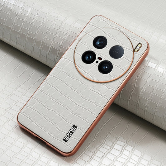 For vivo X100 Ultra AZNS Electroplated Frame Crocodile Texture Full Coverage Phone Case(White) by AZNS