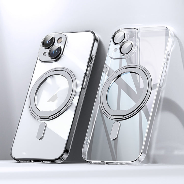 For iPhone 14 Plus Plating PC 360 Ring Holder Magsafe Phone Case(Transparent) by buy2fix