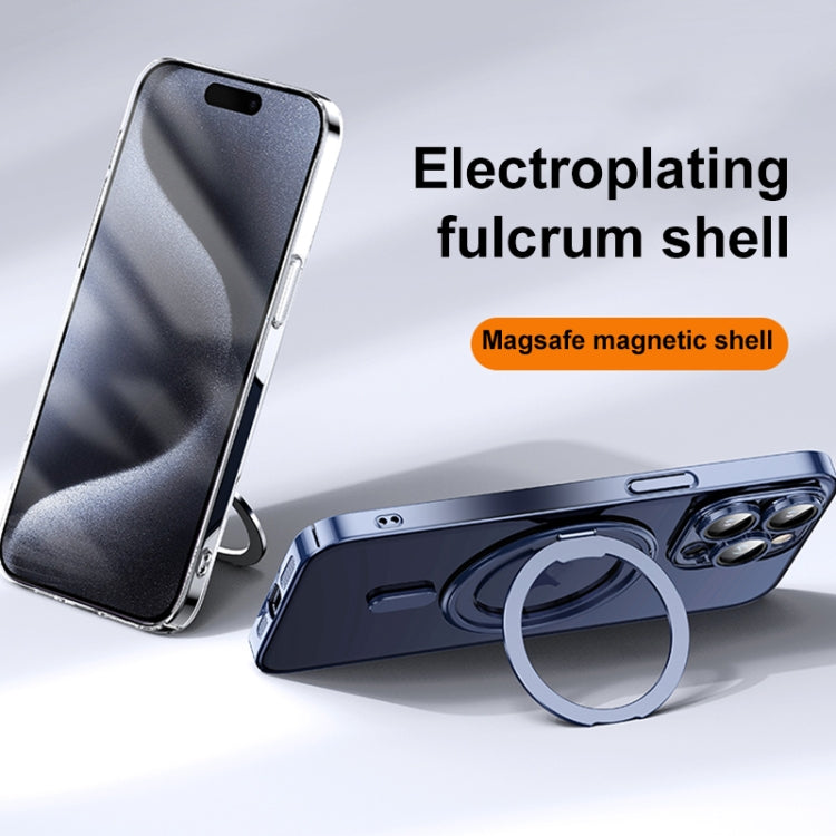 For iPhone 15 Plus Plating PC 360 Ring Holder Magsafe Phone Case(Clear Black) - iPhone 15 Plus Cases by buy2fix | Online Shopping UK | buy2fix