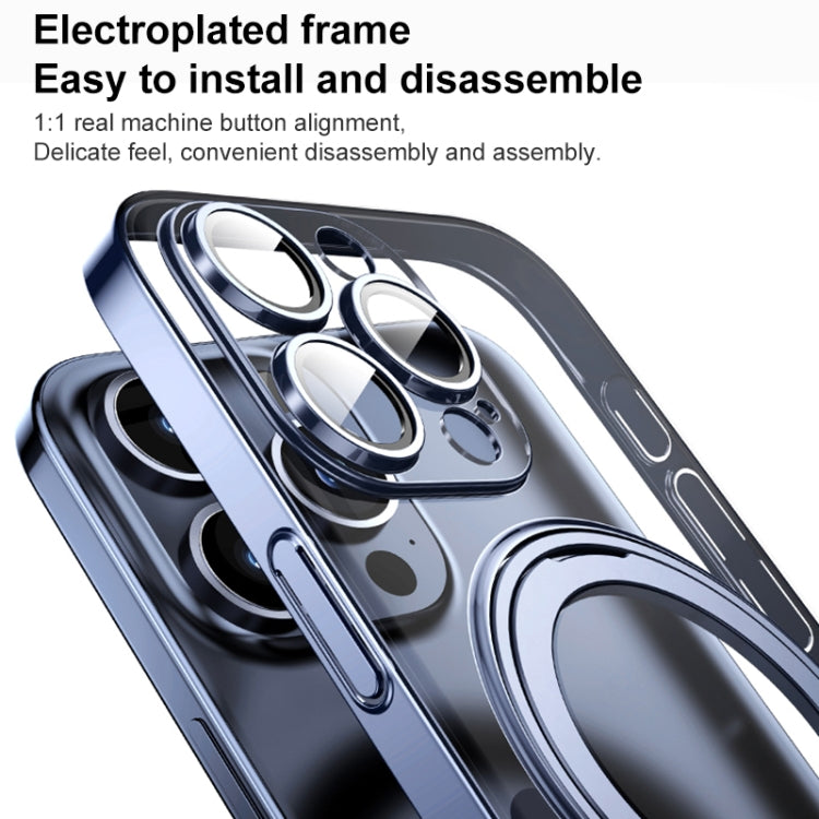 For iPhone 13 Plating PC 360 Ring Holder Magsafe Phone Case(Clear Purple) - iPhone 13 Cases by buy2fix | Online Shopping UK | buy2fix