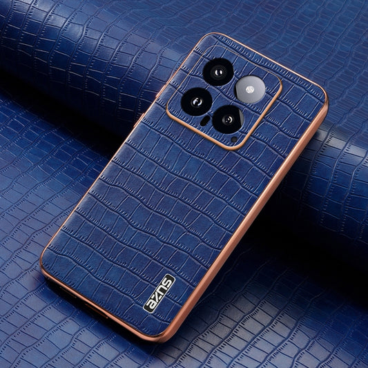 For Xiaomi 14 AZNS Electroplated Frame Crocodile Texture Full Coverage Phone Case(Blue) by AZNS