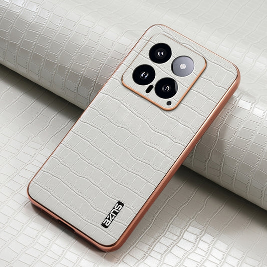For Xiaomi 14 AZNS Electroplated Frame Crocodile Texture Full Coverage Phone Case(White) by AZNS