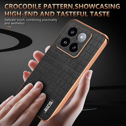 For Xiaomi 14 Pro AZNS Electroplated Frame Crocodile Texture Full Coverage Phone Case(Brown) - 14 Pro Cases by AZNS | Online Shopping UK | buy2fix