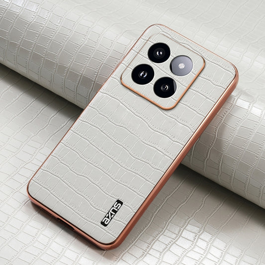 For Xiaomi 14 Pro AZNS Electroplated Frame Crocodile Texture Full Coverage Phone Case(White) by AZNS