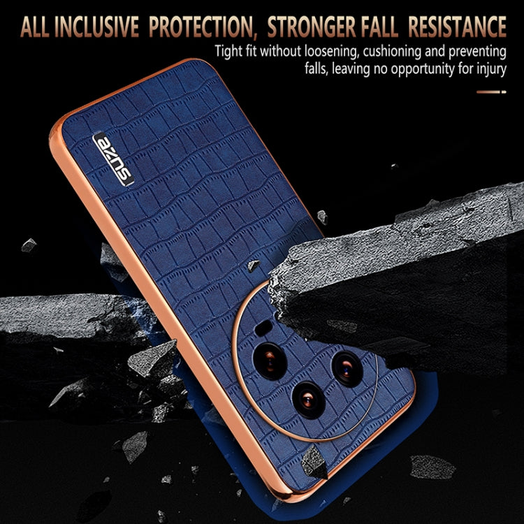 For Xiaomi 14 Ultra AZNS Electroplated Frame Crocodile Texture Full Coverage Phone Case(Brown) - 14 Ultra Cases by AZNS | Online Shopping UK | buy2fix