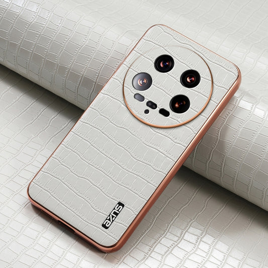 For Xiaomi 14 Ultra AZNS Electroplated Frame Crocodile Texture Full Coverage Phone Case(White) by AZNS