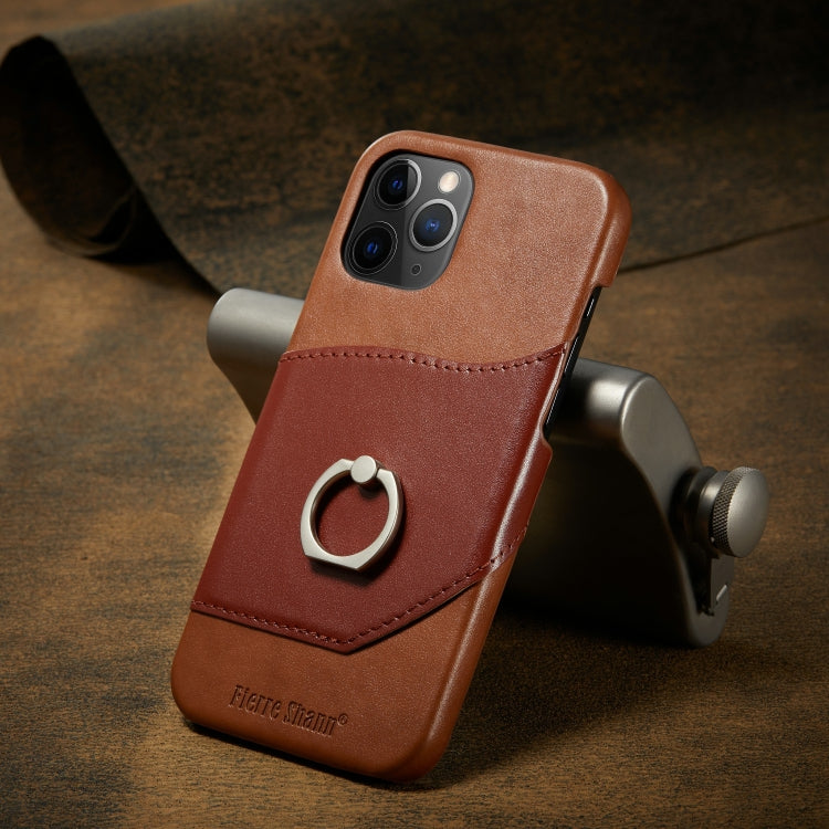 For iPhone 12 Pro Max Fierre Shann Oil Wax Texture Genuine Leather Back Cover Case with 360 Degree Rotation Holder & Card Slot(Light Brown+Dark Brown) - iPhone 12 Pro Max Cases by FIERRE SHANN | Online Shopping UK | buy2fix